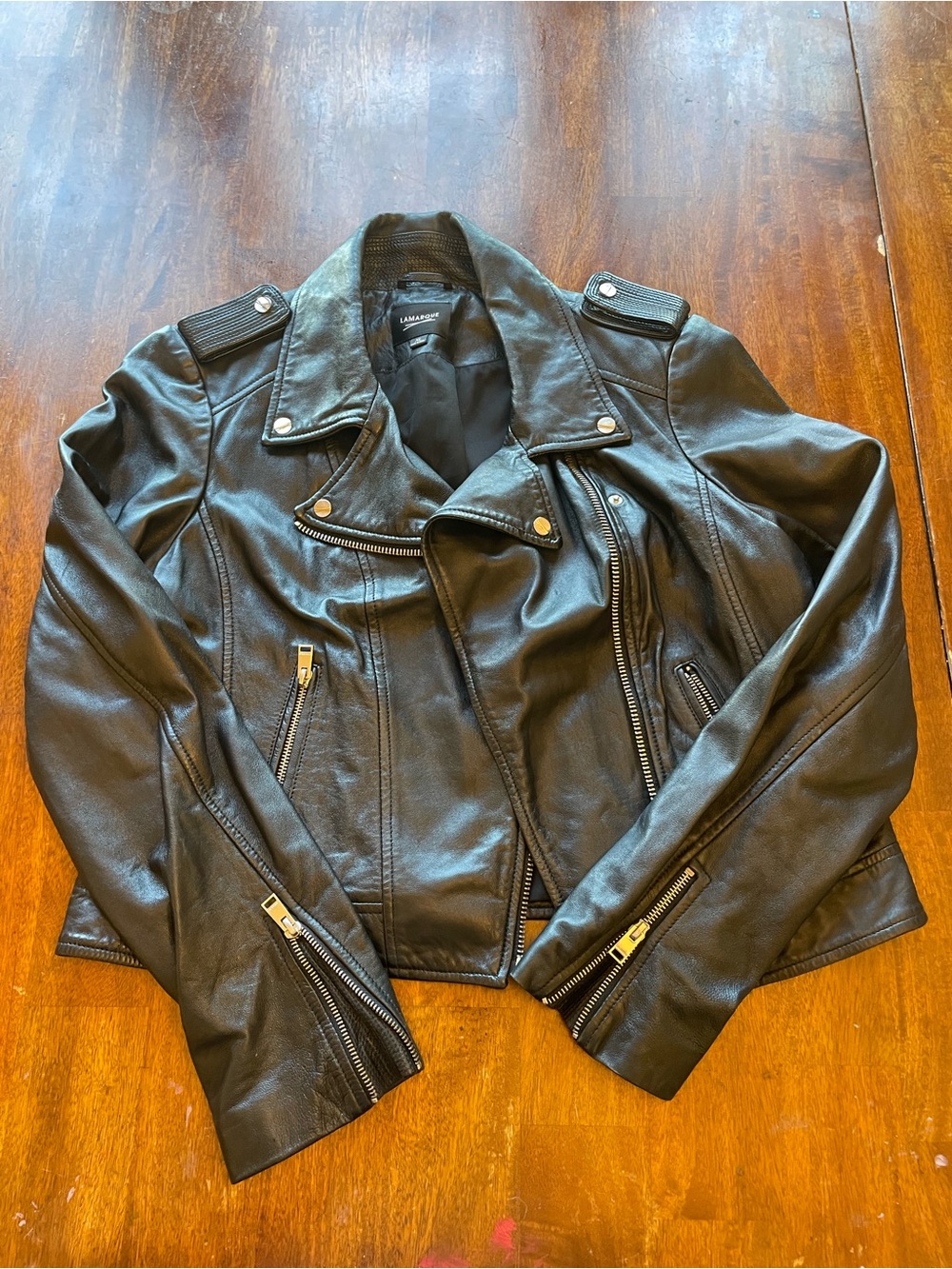 Lamarque Donna Leather Moto Jacket Black Lambskin *Scuff Asymmetric XL - Picture 8 of 10